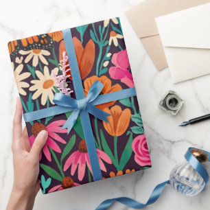 Abstract Colourful Wildflowers Wrapping Paper