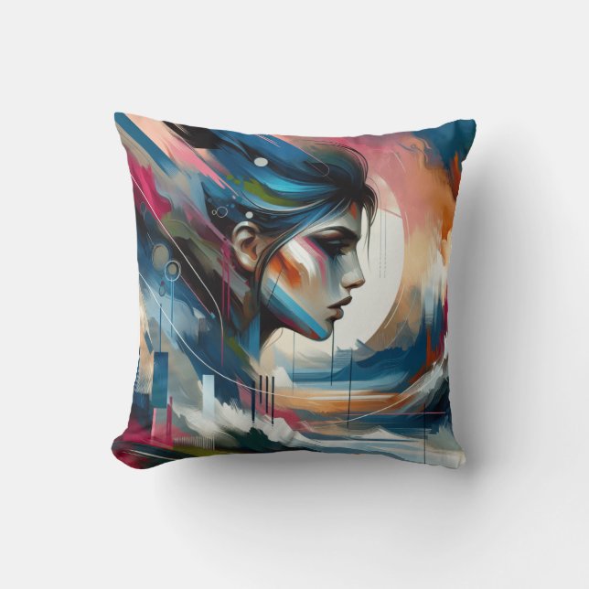 Abstract colourful woman's face  throw pillow (Front)