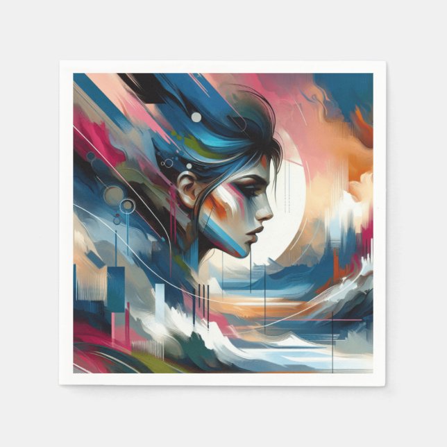 Abstract colourful woman's face wall decor poster napkin (Front)