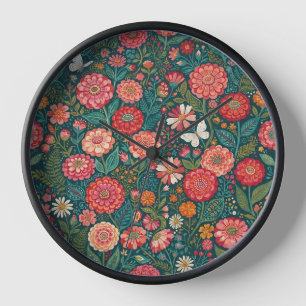 Abstract Colourful Zinnias Butterflies Art Clocks