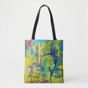 Abstract Colours and Dragonfly  Tote Bag