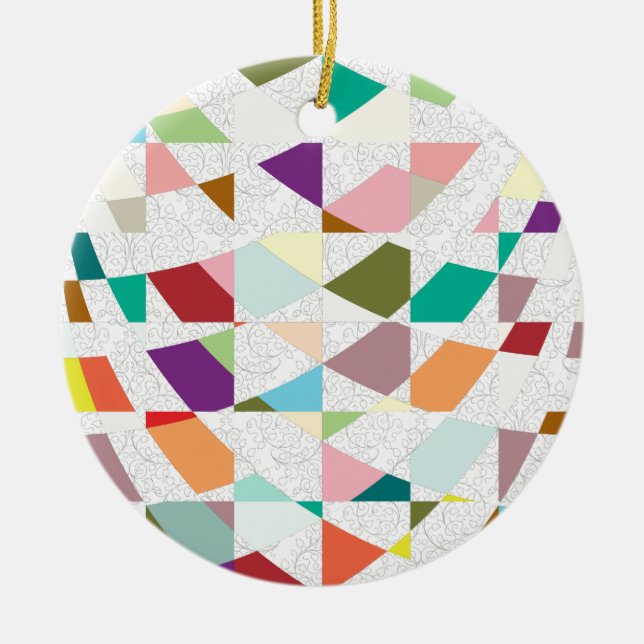 Abstract Colours Damask Ceramic Ornament (Front)