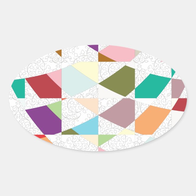 Abstract Colours Damask Oval Sticker (Front)