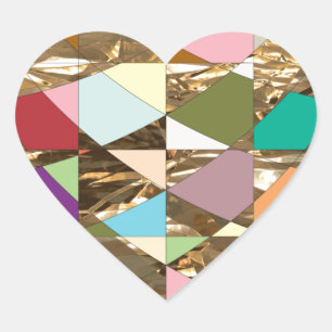 Abstract Colours Gold Foil Heart Sticker