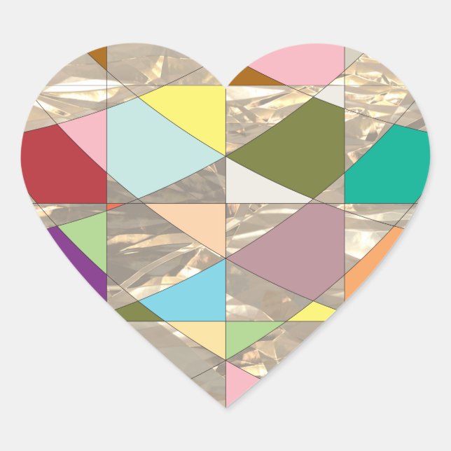 Abstract Colours Gold Heart Sticker (Front)