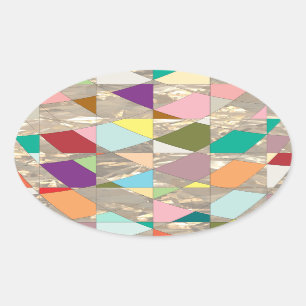 Abstract Colours Gold Oval Sticker