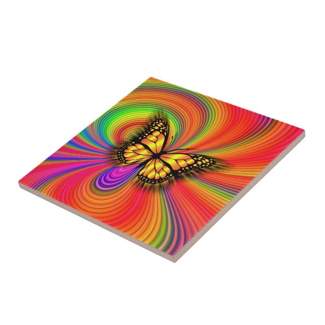 Abstract Colours Light Gold Butterfly Ceramic Tile (Side)