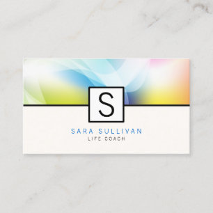 Abstract Colours Monogram Life Coach Business Card