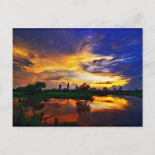 Abstract Colours Painting Saigon Sunset Postcard