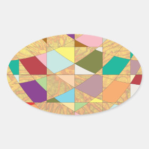 Abstract Colours Sun Burst Oval Sticker