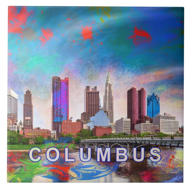 Abstract Columbus Skyline Art Modern City Tile (Front)