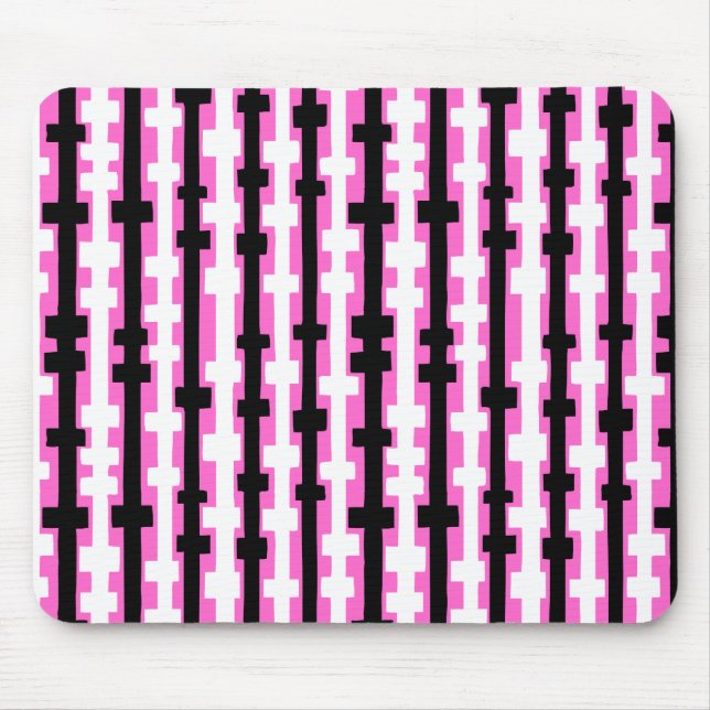 Abstract Columns - Black and White on Pink Mouse Pad (Front)