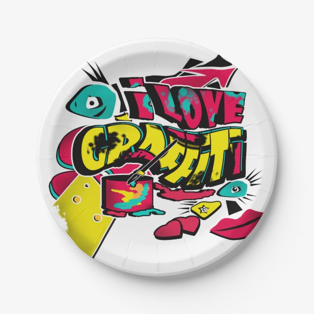 Abstract comics graffiti style text grunge urban c paper plate (Front)