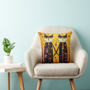 Abstract Companions: A Tale of Two Cats Throw Pillow