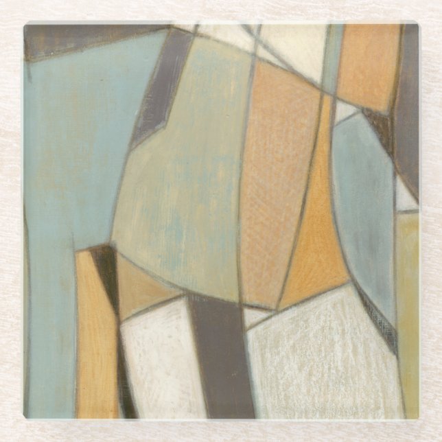 Abstract Composition with Muted Colours Glass Coaster (Front)