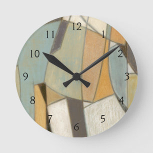 Abstract Composition with Muted Colours Round Clock