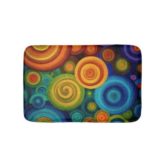 Abstract concentric circles in vibrant multicolor  bath mat (Front)