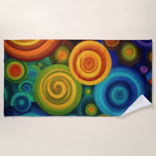 Abstract concentric circles in vibrant multicolor  beach towel (Front)