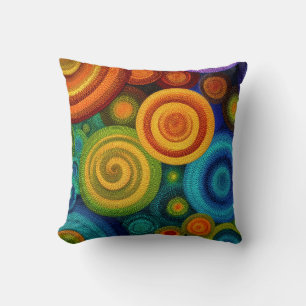 Abstract concentric circles in vibrant multicolor  throw pillow