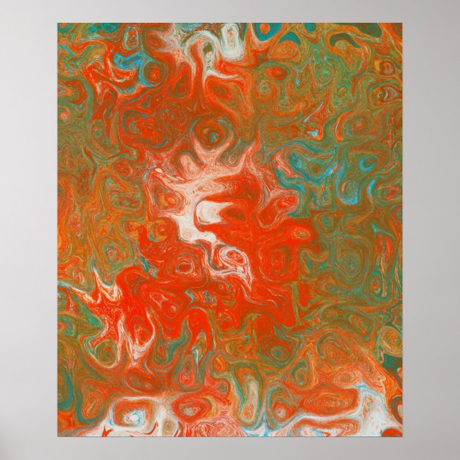 Abstract Contemporary Art Red Orange Teal Swirls Poster (Front)