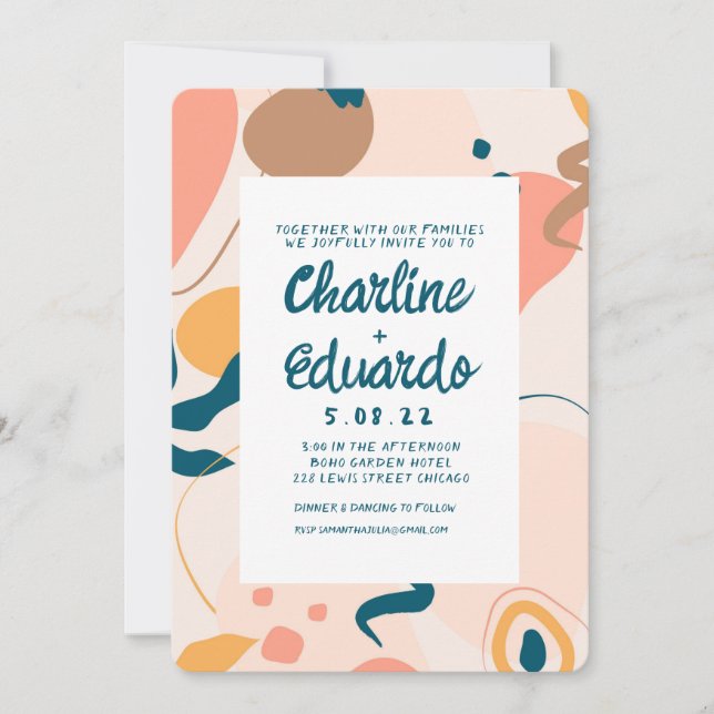 Abstract Contemporary Colourful Pastel Wedding  Invitation (Front)