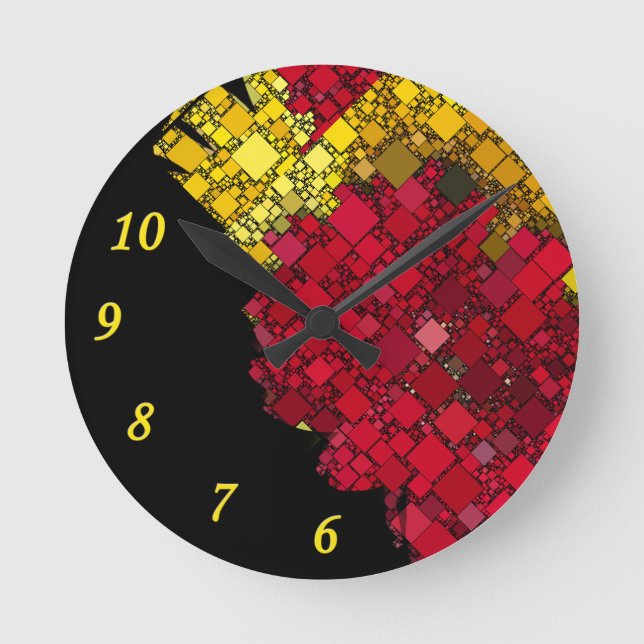 Abstract Contemporary Geometric 5 Yellow Numbers Round Clock (Front)