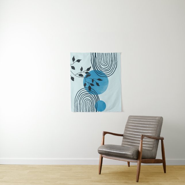 Abstract contemporary midcentury tropical leaf 1/3 tapestry (In Situ)