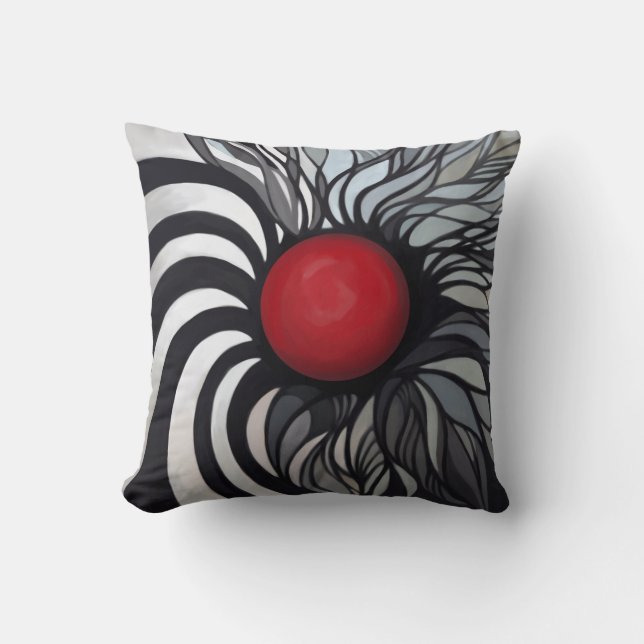Abstract, contemporary, red circle, black, white throw pillow (Front)
