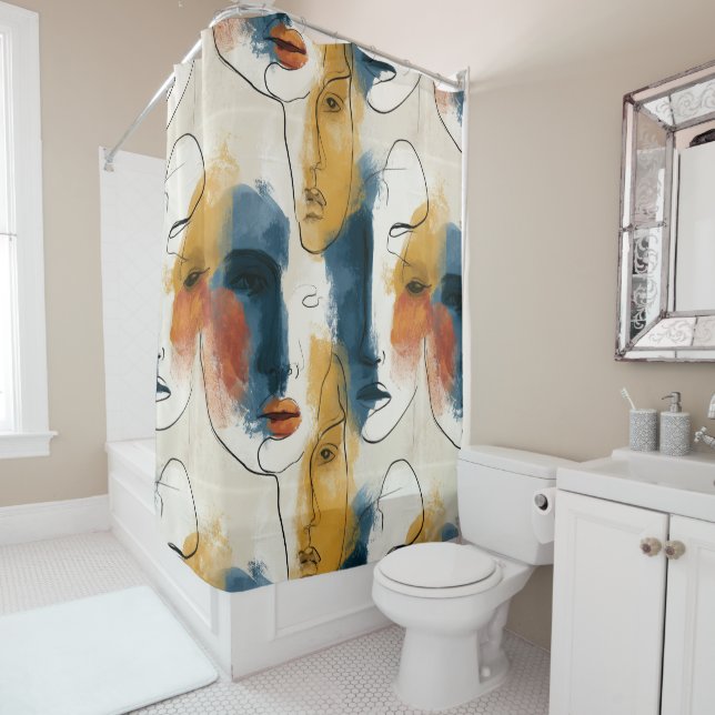 Abstract Continuous Line Art Women's Faces Pattern (In Situ)