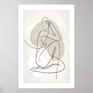 Abstract Contour Figure Poster - Neutral Grey and