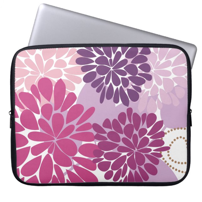 Abstract Cool Cute Girly Retro Floral Laptop Sleeve (Front)