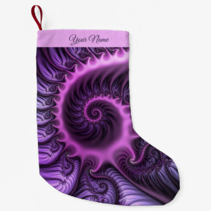 Abstract Cool Pink Purple Fractal Art Spiral Name Small Christmas Stocking