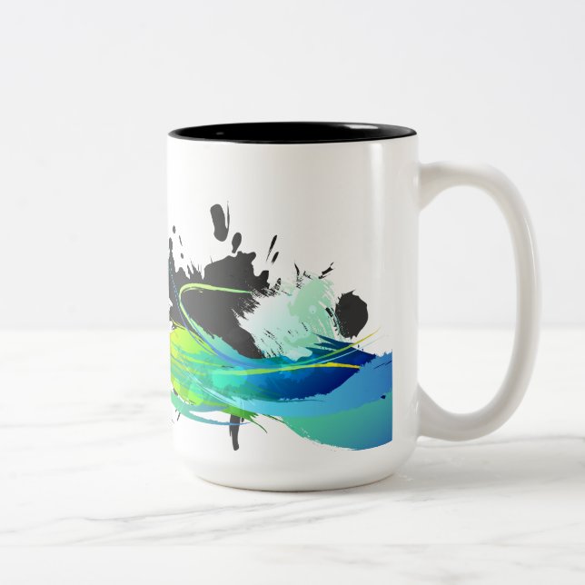 Abstract cool waters Paint Splatters Two-Tone Coffee Mug (Right)