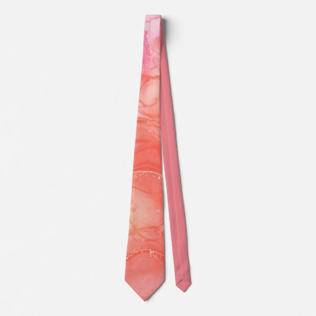 Abstract coral and pink neck tie (Front)