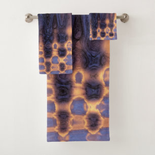 Abstract Coral and Purple Wavy Tie Dye Clouds Bath Towel Set