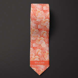 Abstract Coral Floral Tie