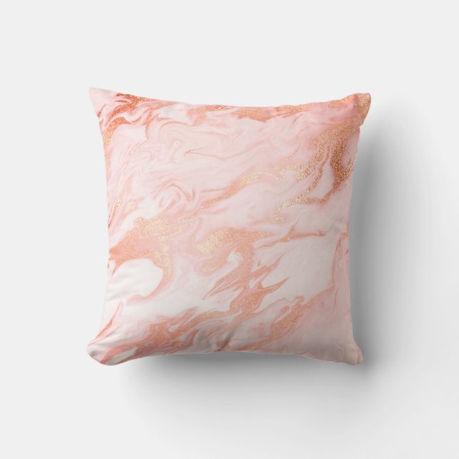 Abstract Coral Pastel Pink Glam Marble White Candy Throw Pillow (Front)