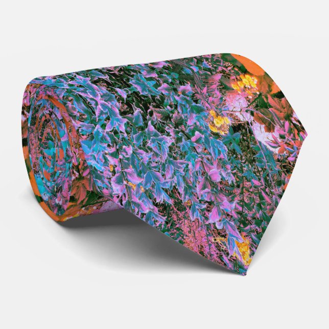 Abstract Coral, Pink Green and Aqua Garden Foliage Tie (Rolled)
