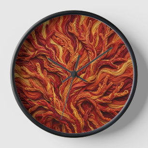 Abstract Coral Reef Fire Red Thread Art Clocks