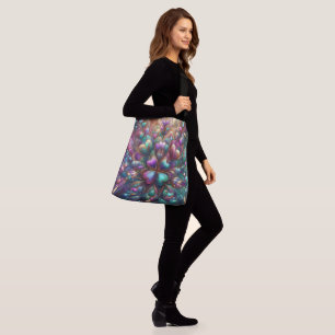 abstract cosmic brocade metallic foil swirls heart crossbody bag