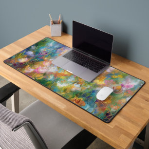 Abstract cosmic floral explosion in pastel colors desk mat