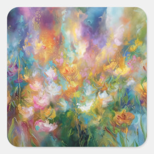 Abstract cosmic floral explosion in pastel colours square sticker