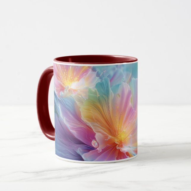 Abstract cosmic floral explosion in pastel mug (Front Left)