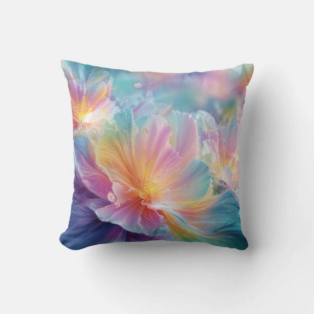 Abstract cosmic floral explosion in pastel throw pillow (Front)