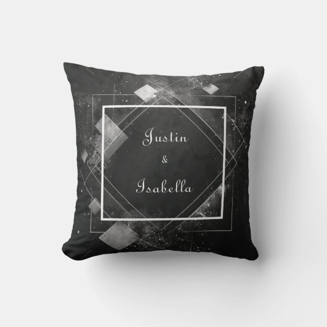 Abstract Cosmic Geometric White Speckle Throw Pillow (Front)