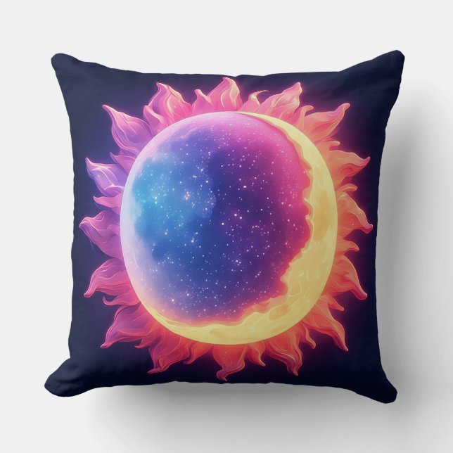 Abstract Cosmic Sun and Moon Illustration Throw Pillow (Front)