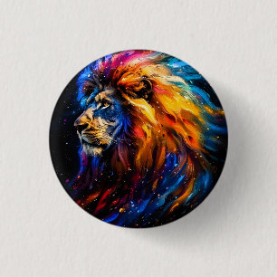 Abstract Cosmic Wildlife Lion Portrait 1 Inch Round Button