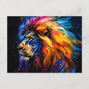 Abstract Cosmic Wildlife Lion Portrait Announcement Postcard