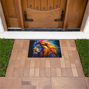 Abstract Cosmic Wildlife Lion Portrait Doormat