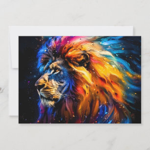 Abstract Cosmic Wildlife Lion Portrait Holiday Card